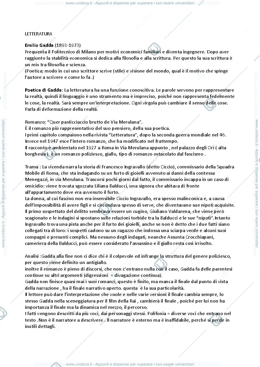 Anteprima pagina 1 — Letteratura contemporanea italiana (Lo Monaco)