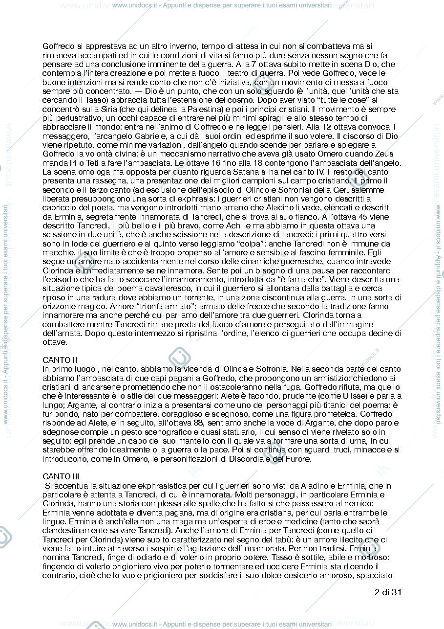 Anteprima pagina 2 — Gerusalemme liberata - riassunto per capitoli 