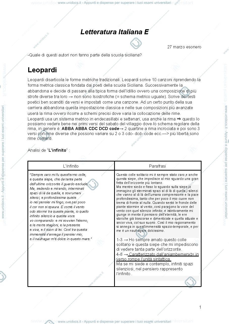 Anteprima pagina 1 — Appunti prima parte di letteratura italiana e 