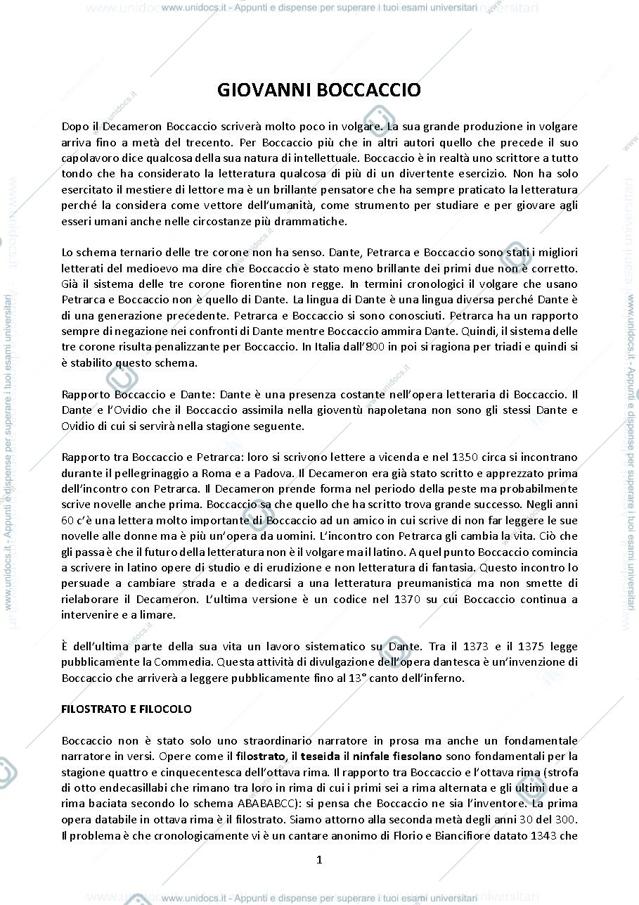 Anteprima pagina 1 — Letteratura Italiana I - corso monografico