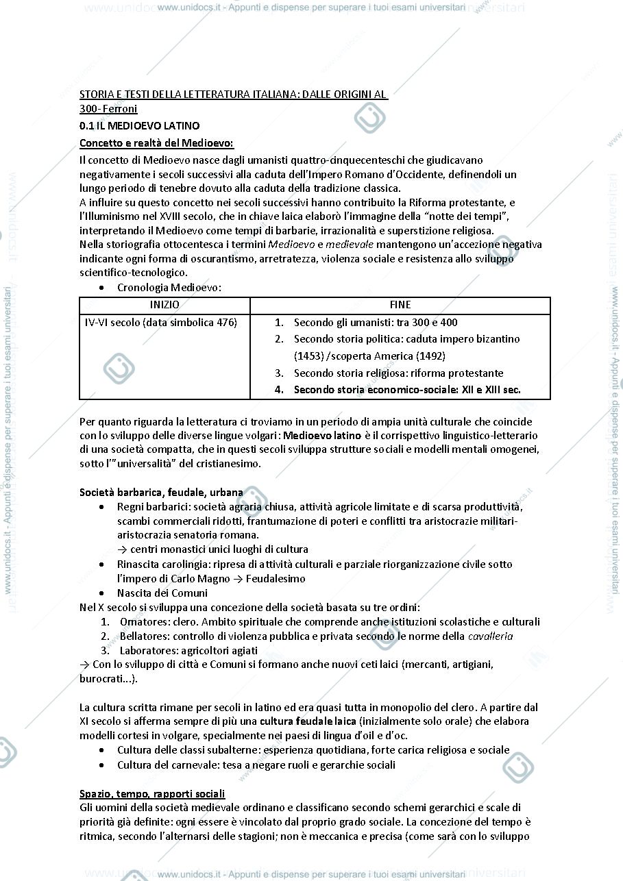 Anteprima pagina 1 — Ferroni, Storia e testi della letteratura italiana dalle origini al 300