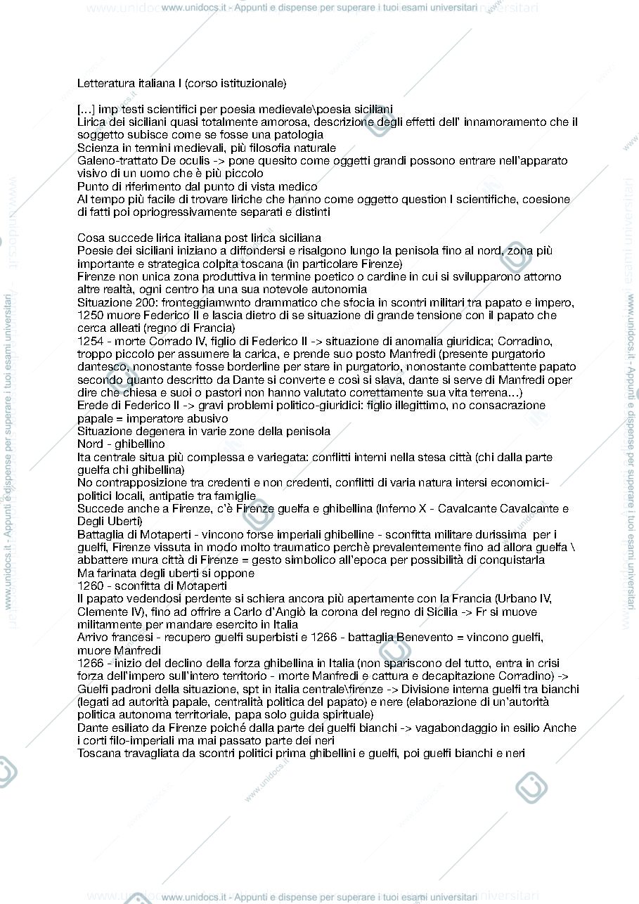 Anteprima pagina 1 — Appunti corso istituzionale di Letteratura Italaina I - Andrea Canova