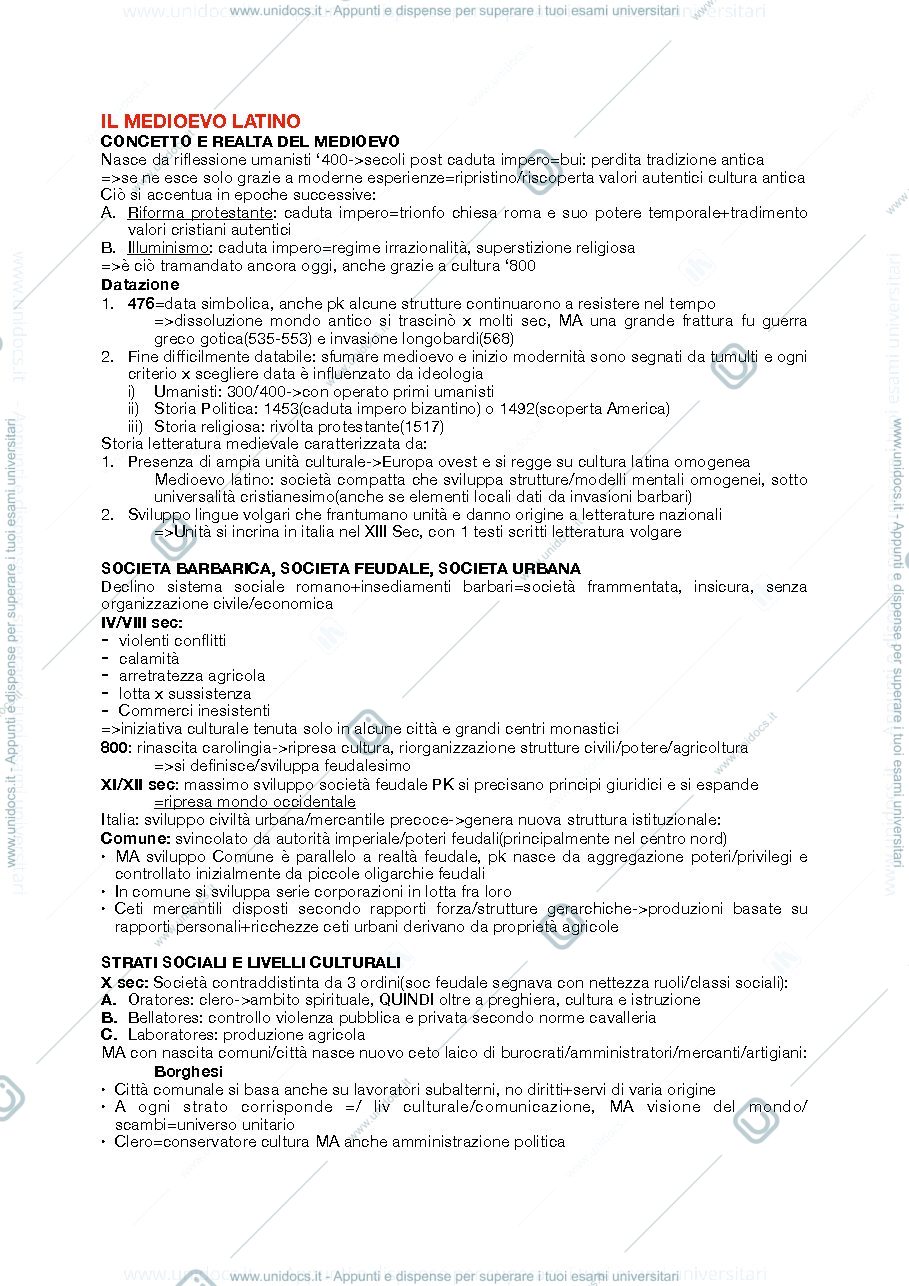 Anteprima pagina 1 — Riassunti "storia della letteratura italiana: dalle origini al 1300"