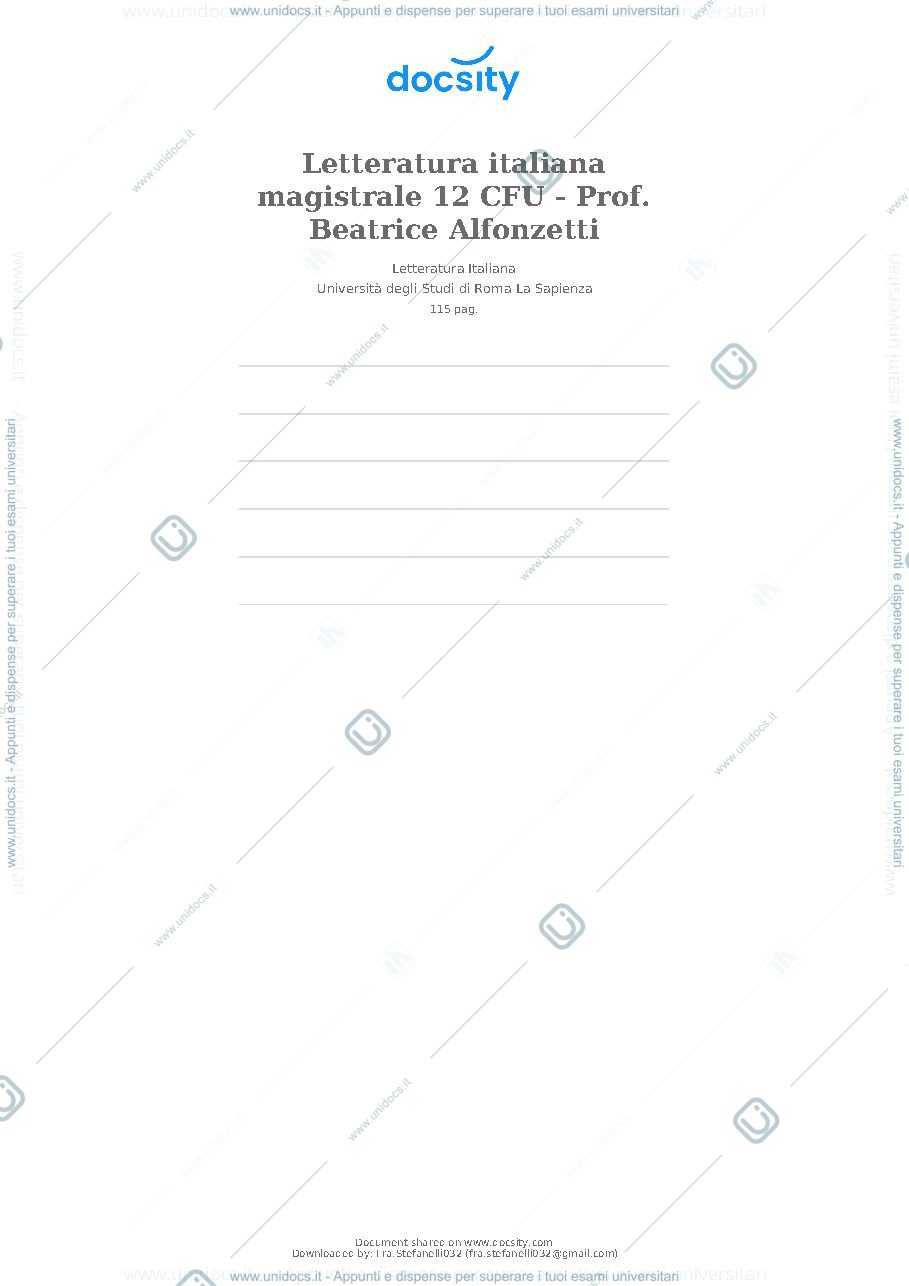 Anteprima pagina 1 — Riassunto Letteratura Italiana Magistrale - Programma Alfieri