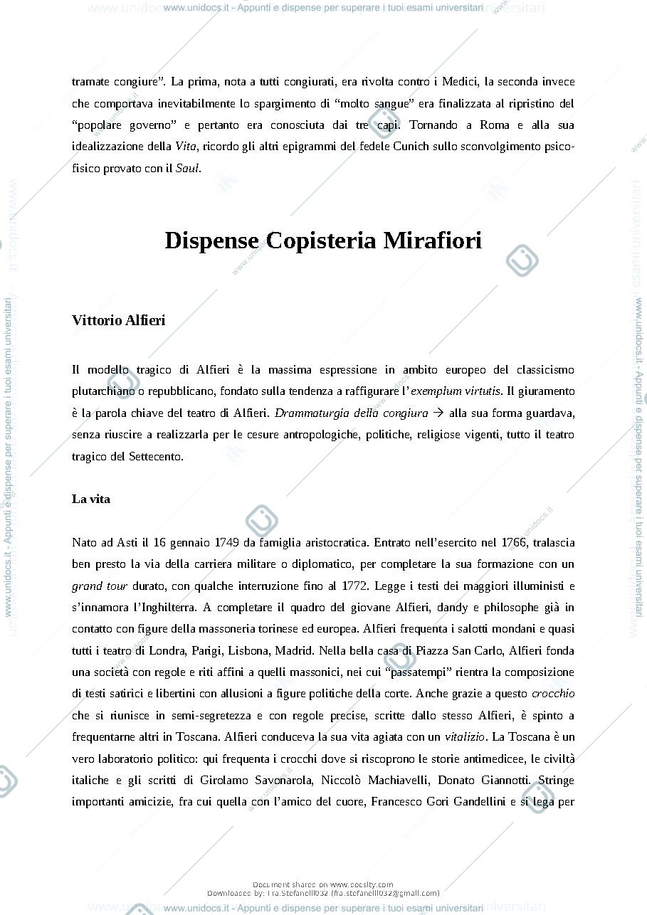 Anteprima pagina 5 — Riassunto Letteratura Italiana Magistrale - Programma Alfieri