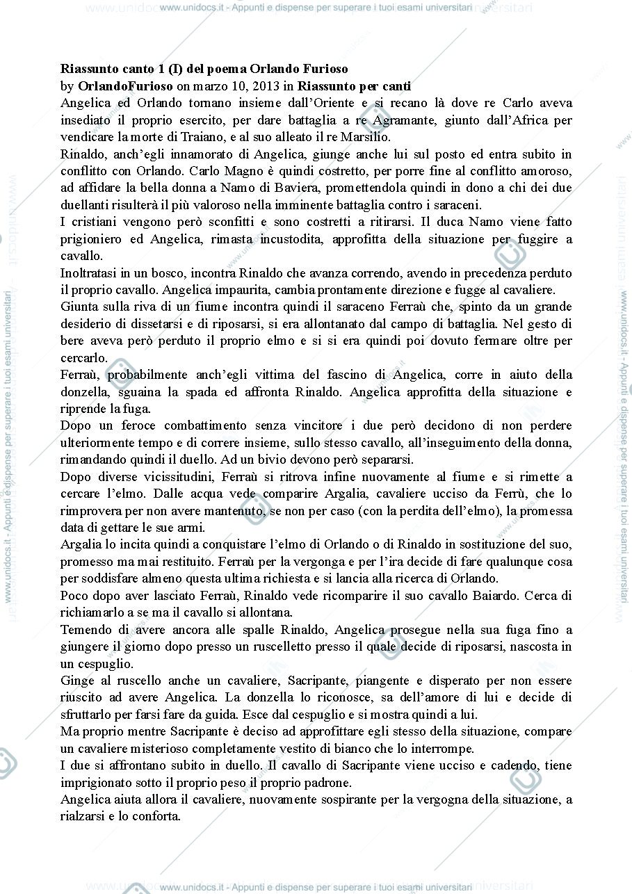 Anteprima pagina 1 — riassunto Orlando Furioso