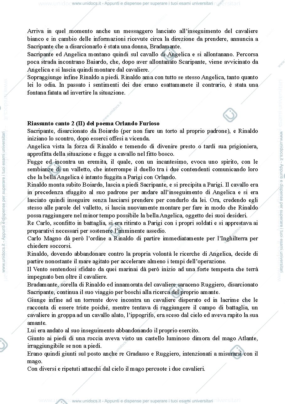 Anteprima pagina 2 — riassunto Orlando Furioso