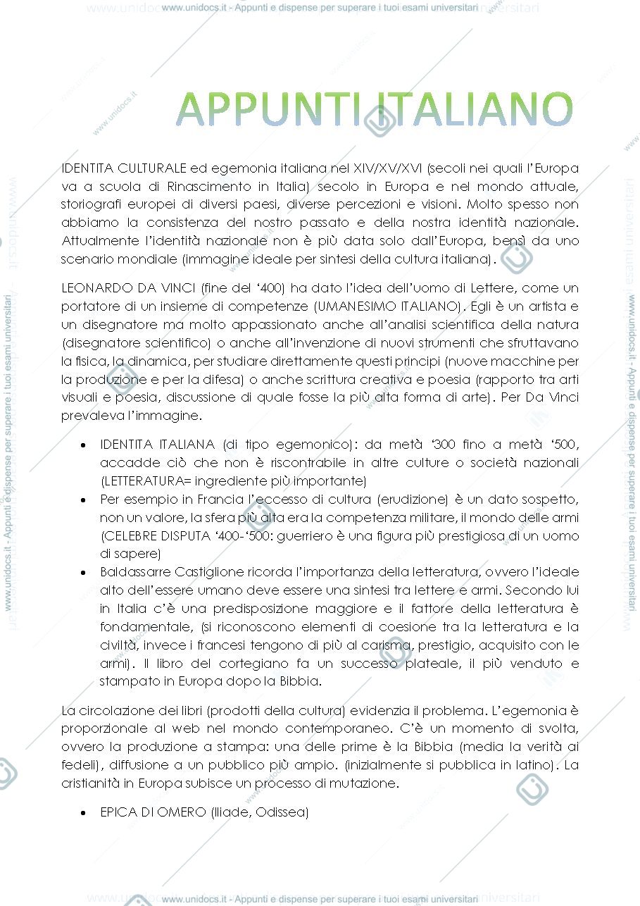 Anteprima pagina 1 — APPUNTI DI LETTERATURA ITALIANA 