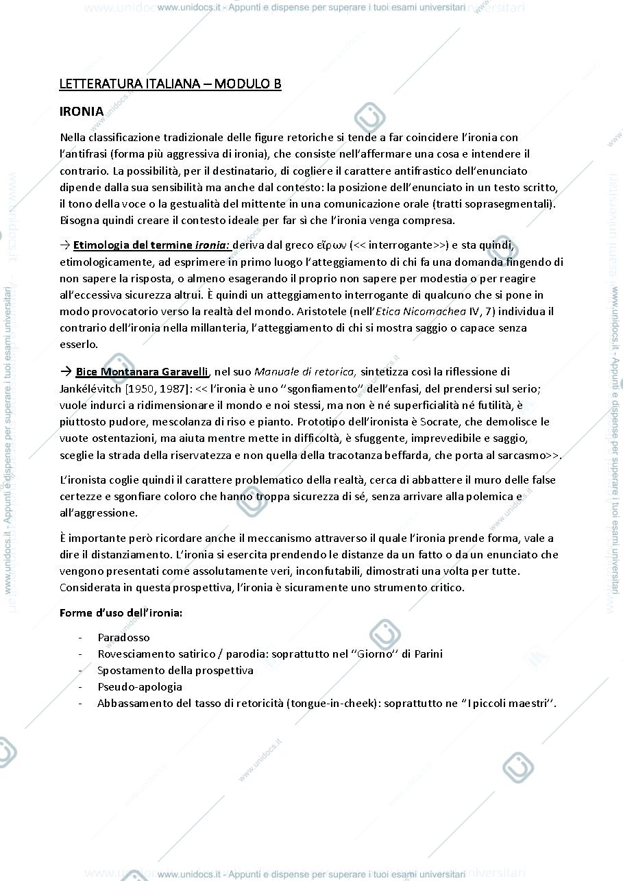 Anteprima pagina 1 — Appunti MODULO B LETTERATURA ITALIANA A (FEDI) aa. 2018/2019