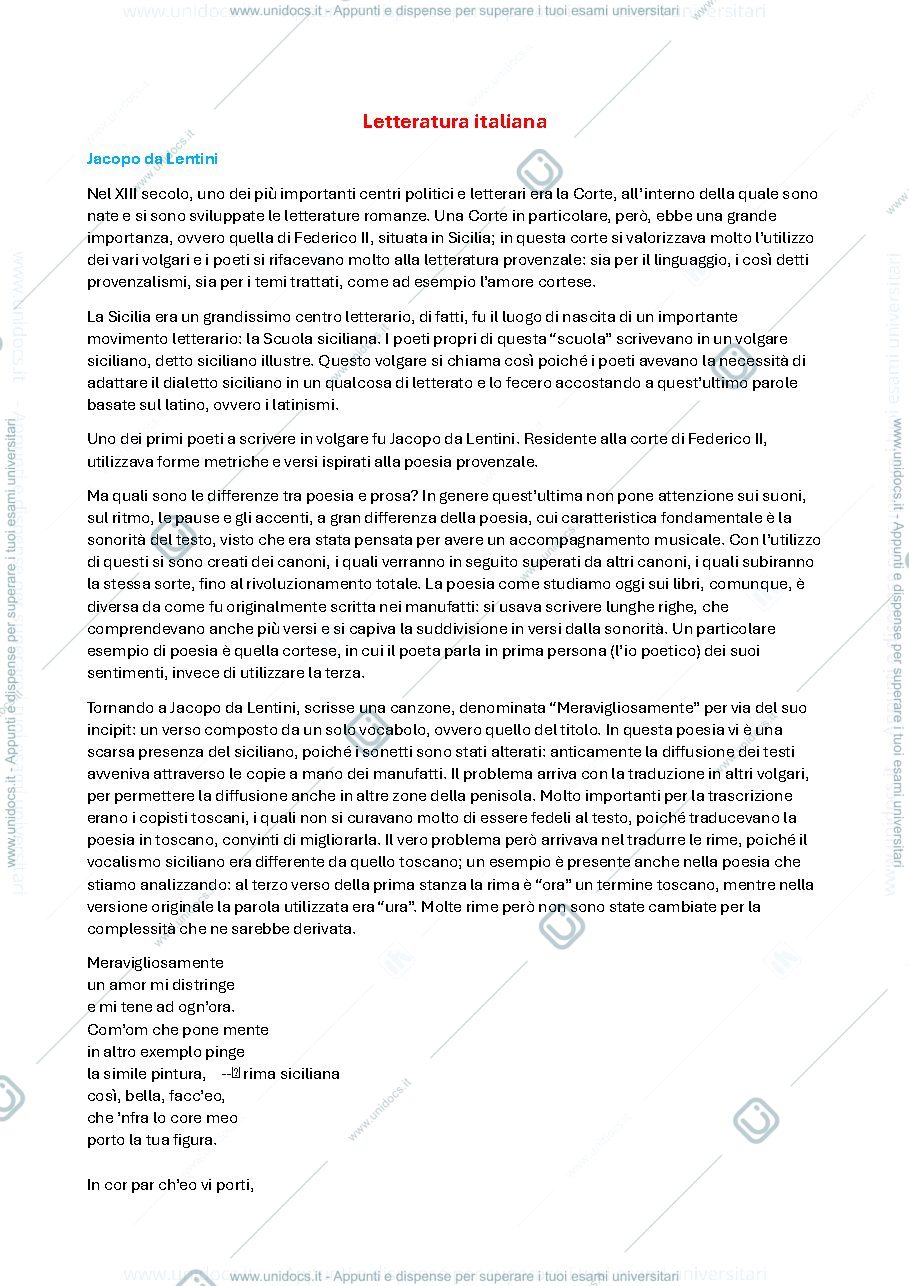 Anteprima pagina 1 — Letteratura italiana 