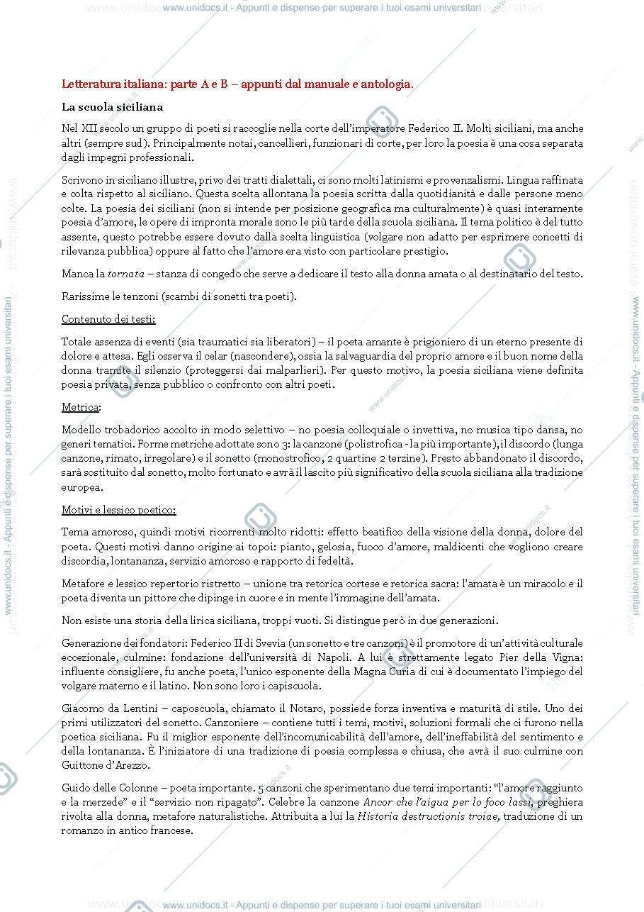 Anteprima pagina 1 — letteratura italiana per scritto