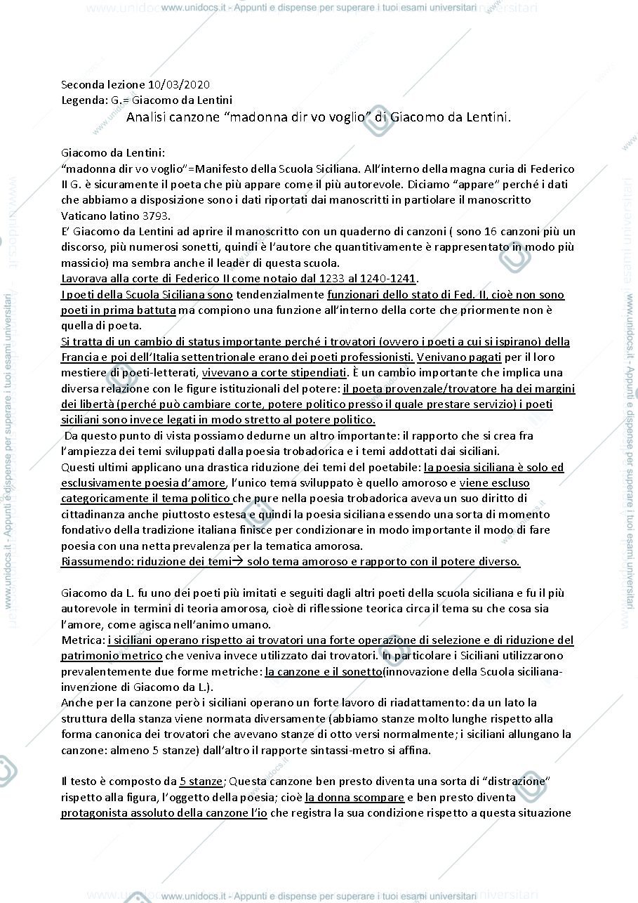 Anteprima pagina 1 — Seconda lezione di letteratura italiana