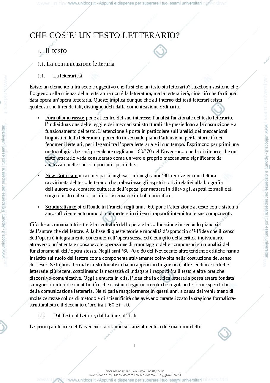 Anteprima pagina 2 — RIASSUNTO LIBRO CHE COS'E' UN TESTO LETTERARIO 