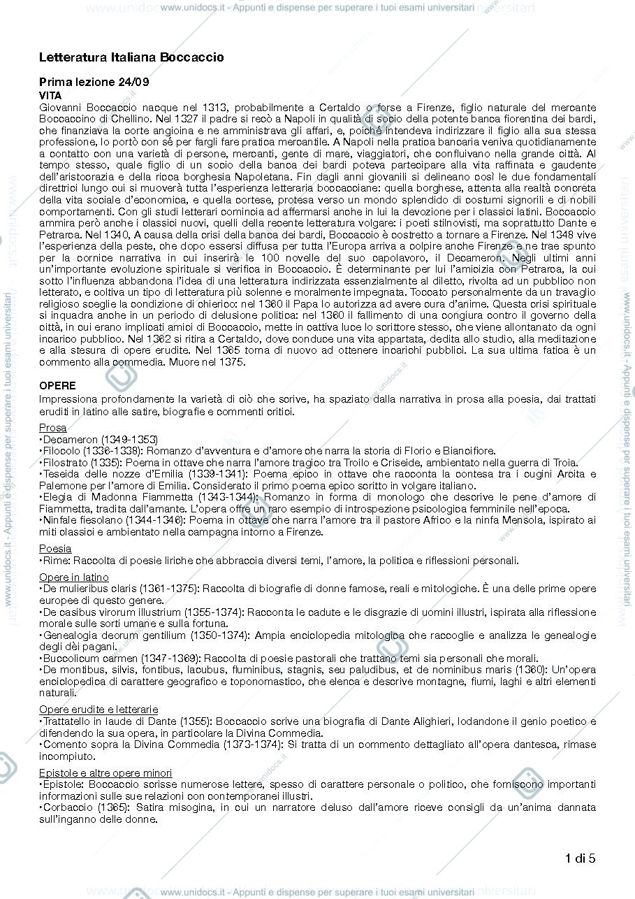Anteprima pagina 1 — appunti decameron boccaccio