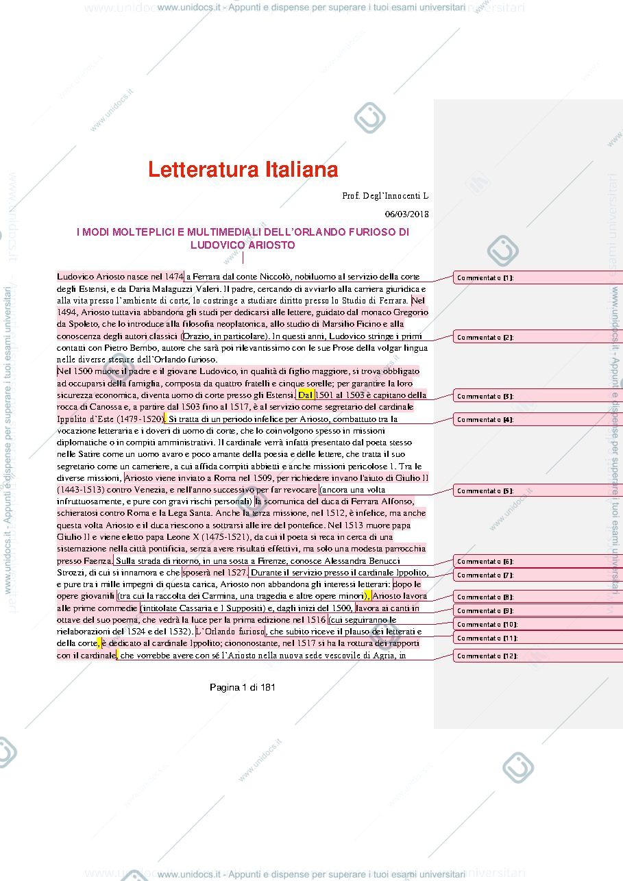 Anteprima pagina 1 — Letteratura Italiana