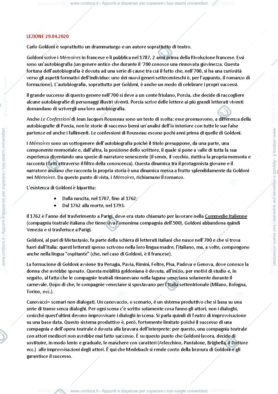 Anteprima pagina 1 — Carlo Goldoni, vita e opere pt.1
