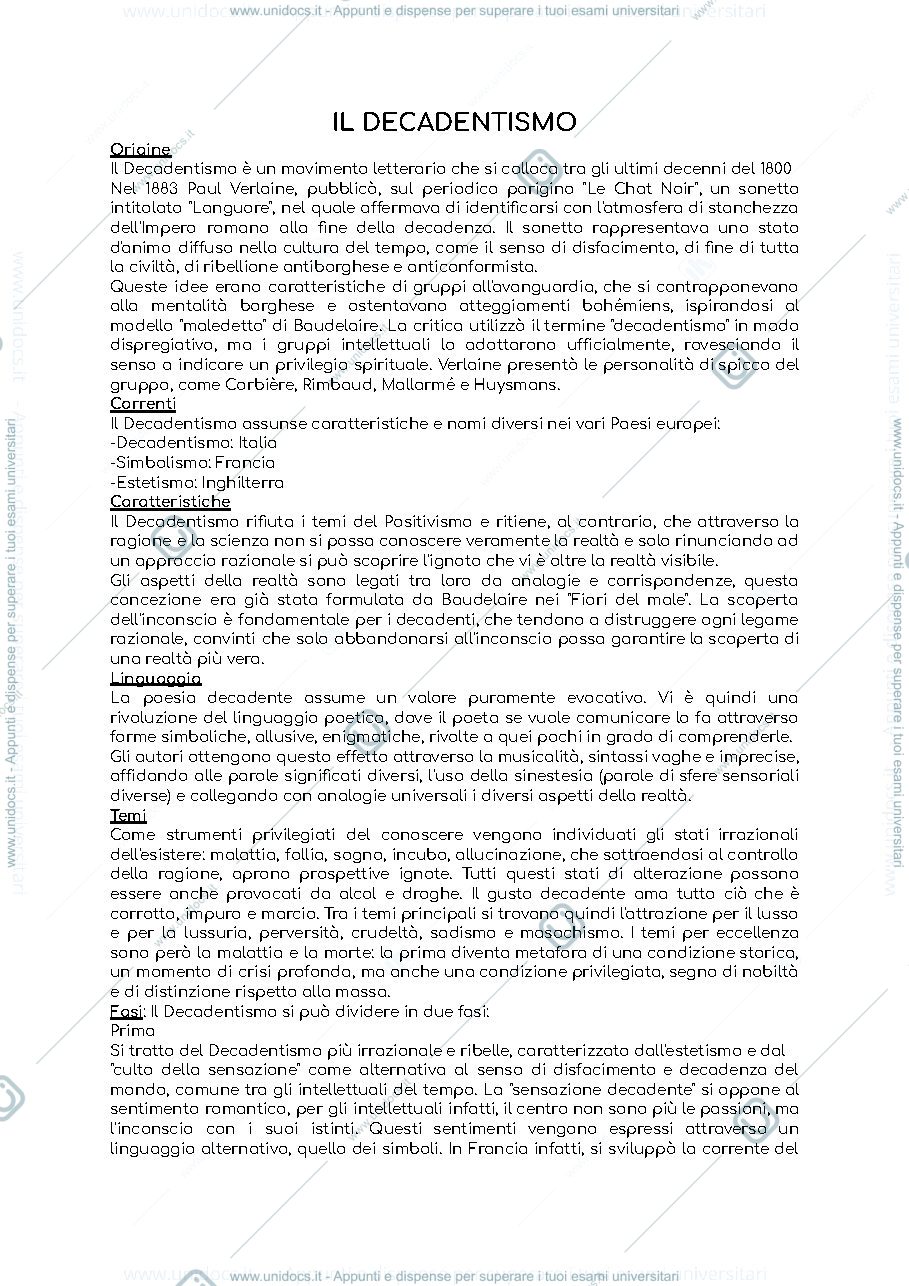 Anteprima pagina 1 — Decadentismo