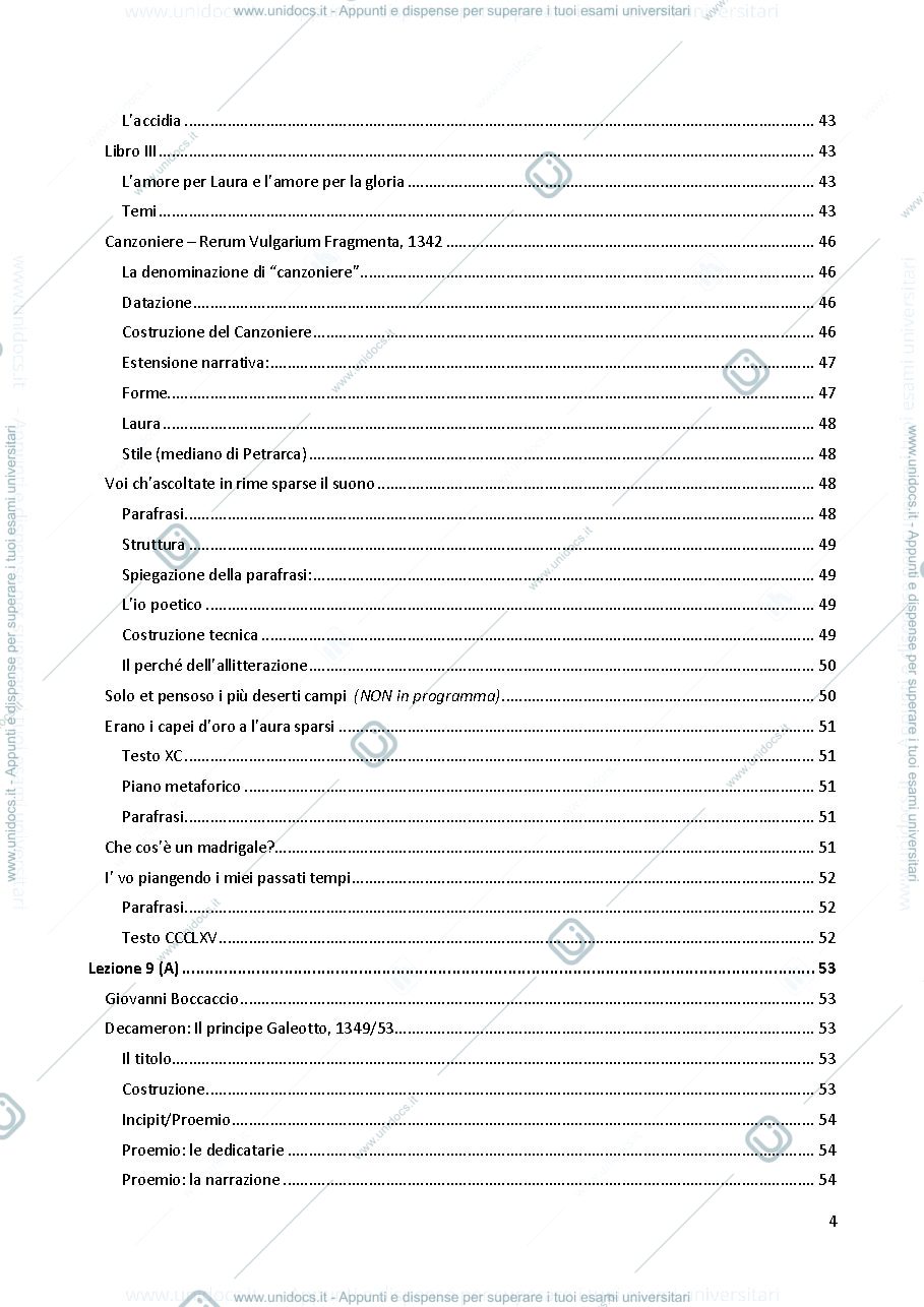 Anteprima pagina 4 — Letteratura italiana, appunti lezioni