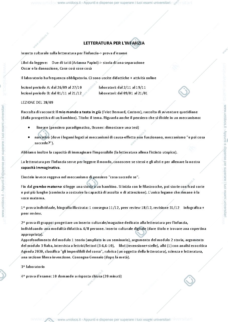 Anteprima pagina 1 — Corso del 1° anno di Letteratura per l'infanzia