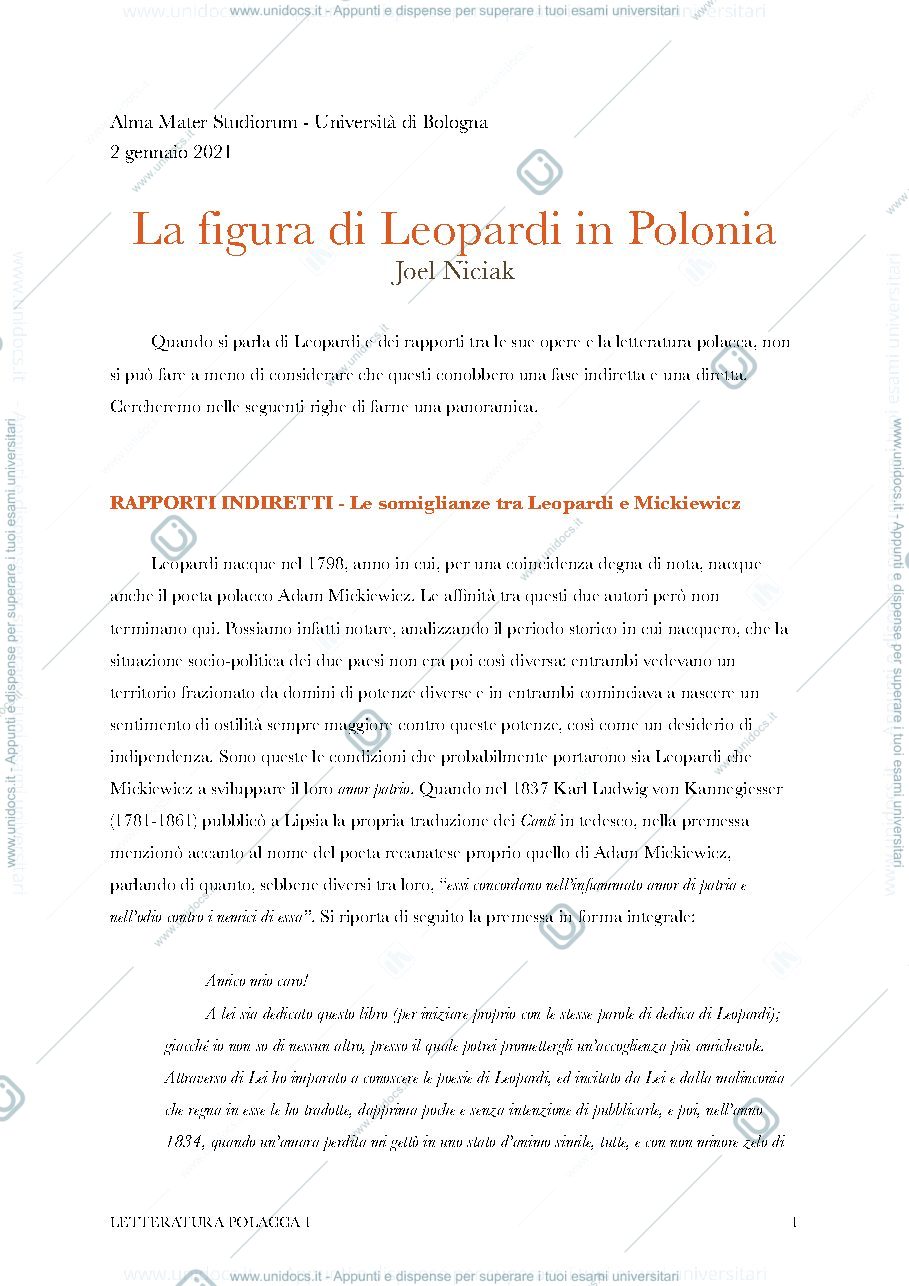 Anteprima pagina 1 — Leopardi e la Polonia