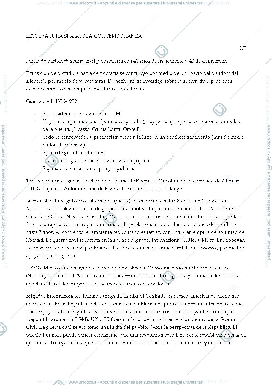 Anteprima pagina 1 — APPUNTI DI LETTERATURA SPAGNOLA CONTEMPORANEA 20/21