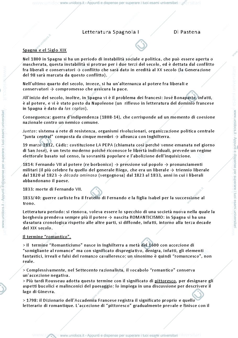 Anteprima pagina 1 — Appunti del corso di Letteratura Spagnola I 