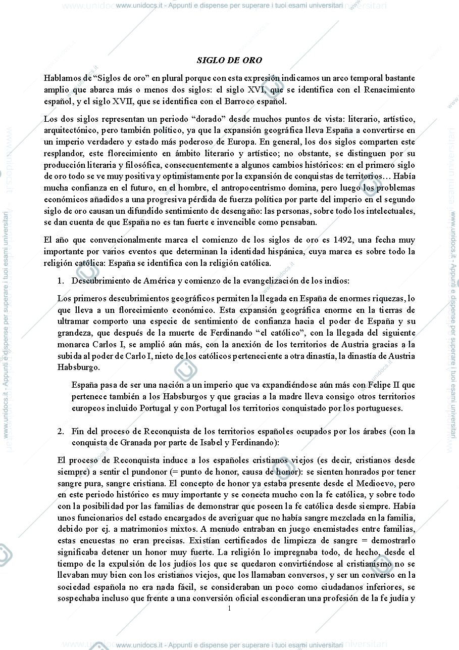 Anteprima pagina 1 — Appunti Letteratura Spagnola A [Codice: 1108L]