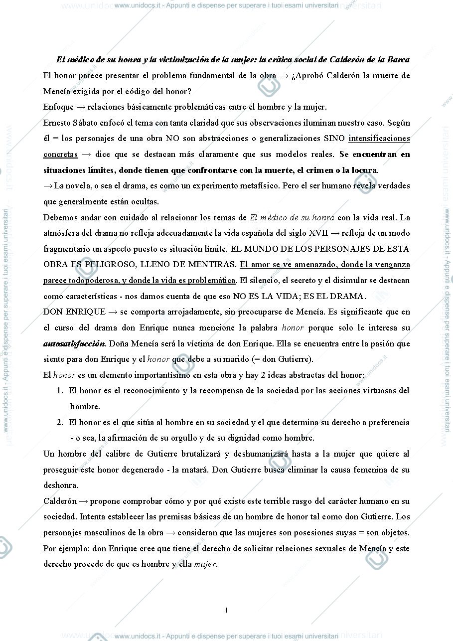 Anteprima pagina 1 — Saggi critici Letteratura Spagnola A