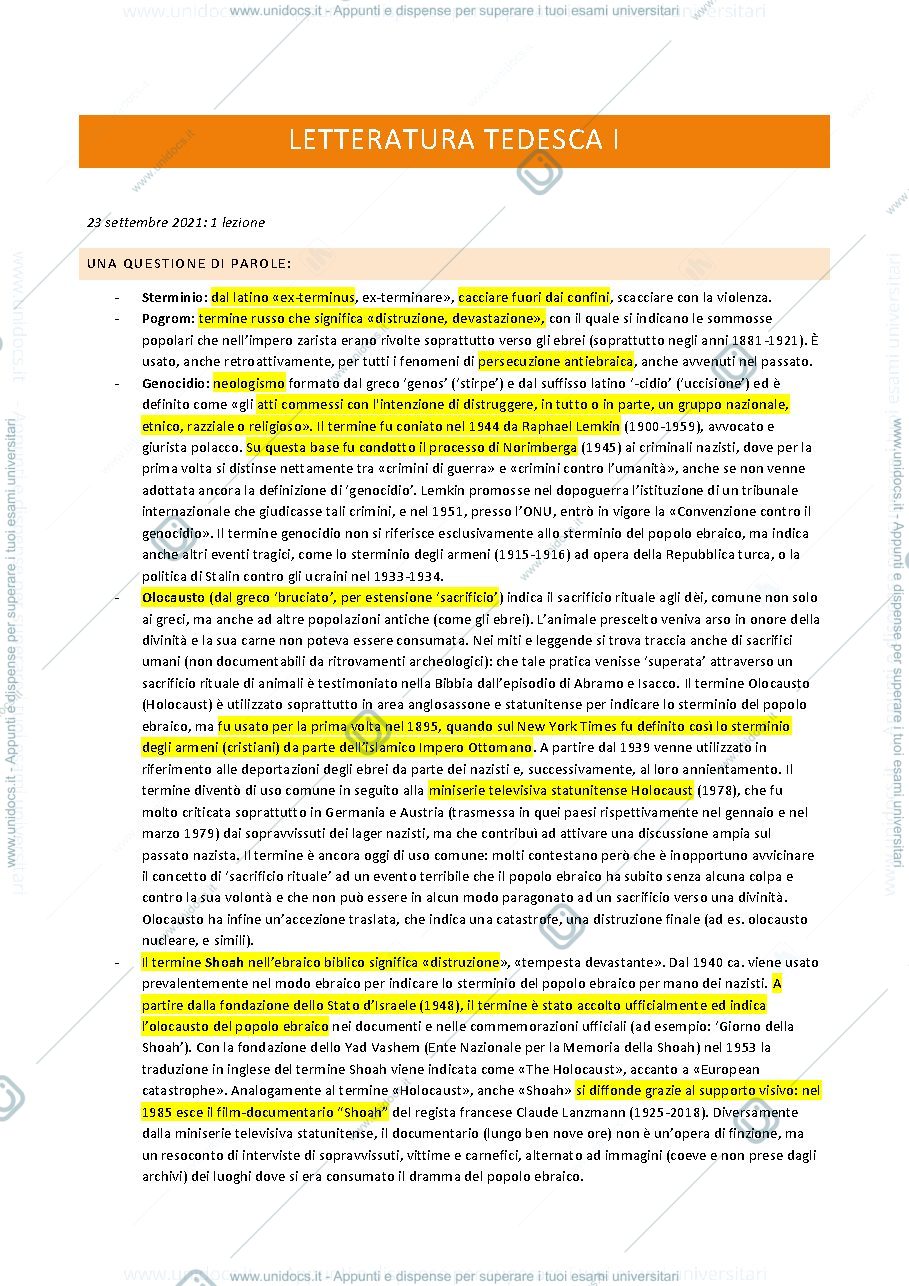 Anteprima pagina 1 — Letteratura Tedesca 1, Prof. Meli