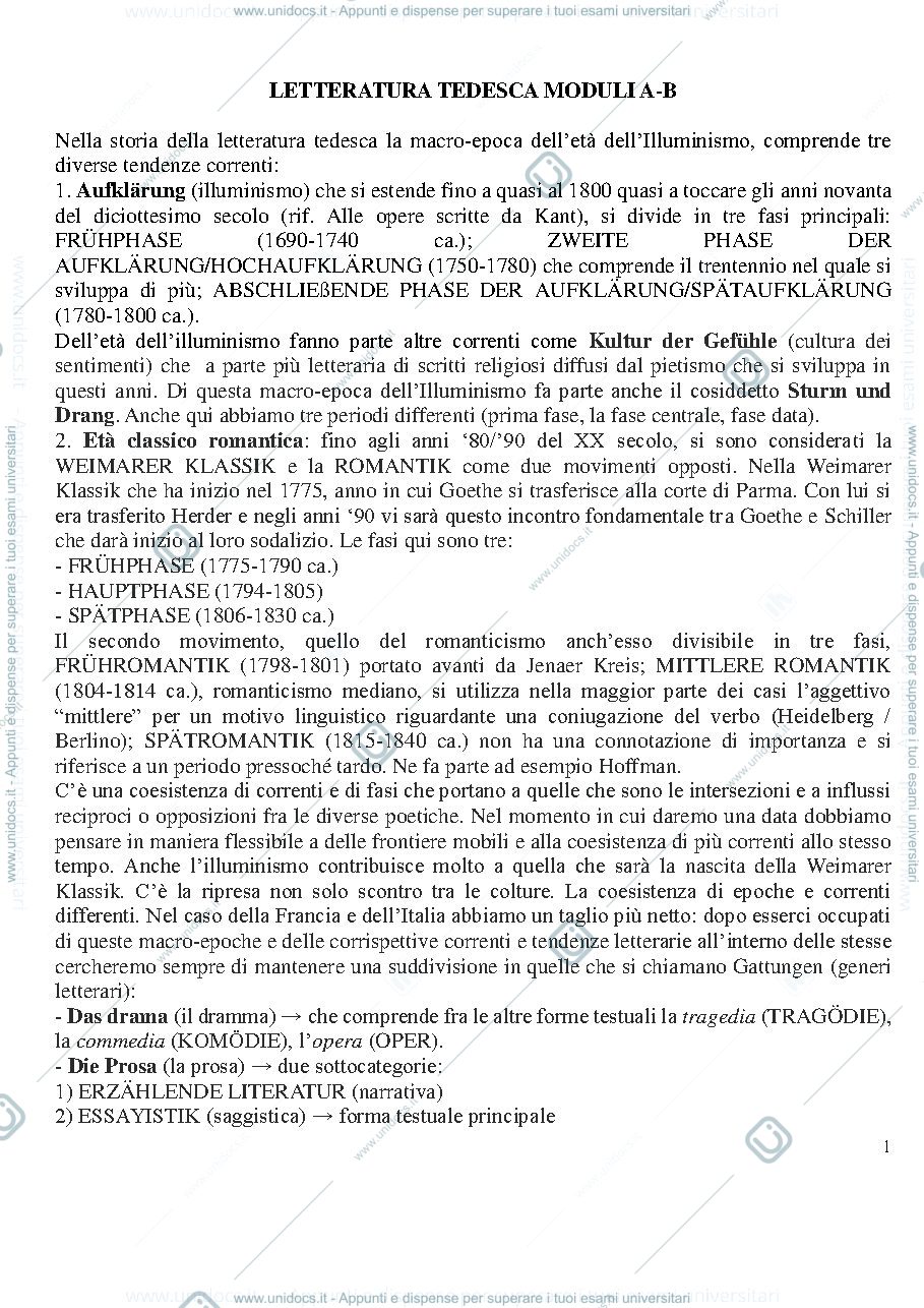Anteprima pagina 1 — Letteratura tedesca Moduli A e B