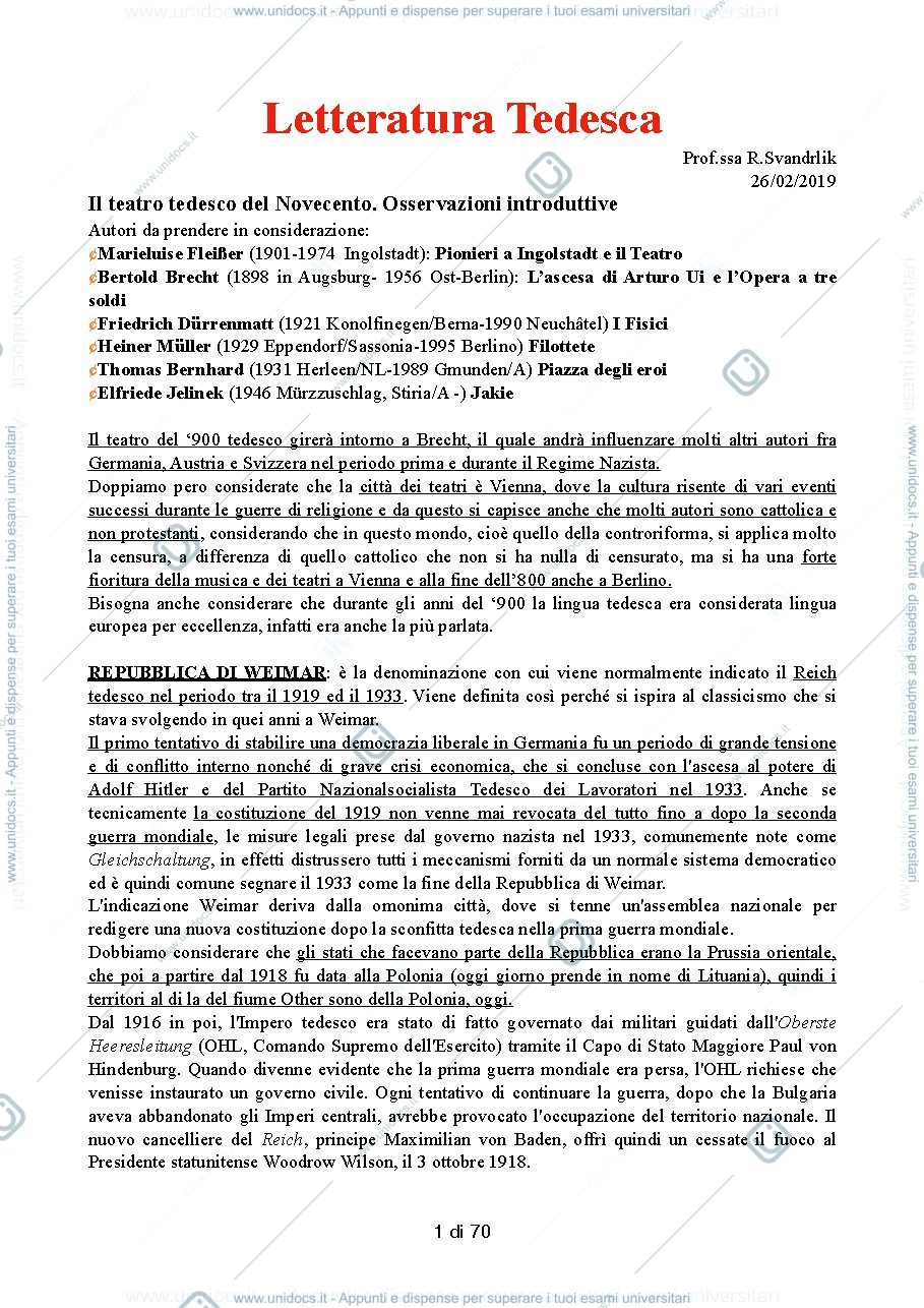Anteprima pagina 1 — Letteratura Tedesca