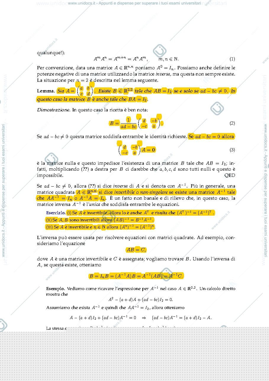 Anteprima pagina 2 — Matrici quadrate, inversa e determinanti