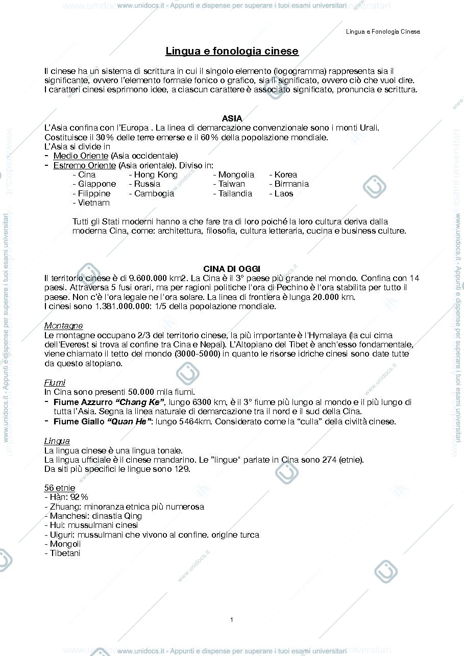 Anteprima pagina 1 — Lingua Cinese 1 (Fonologia)