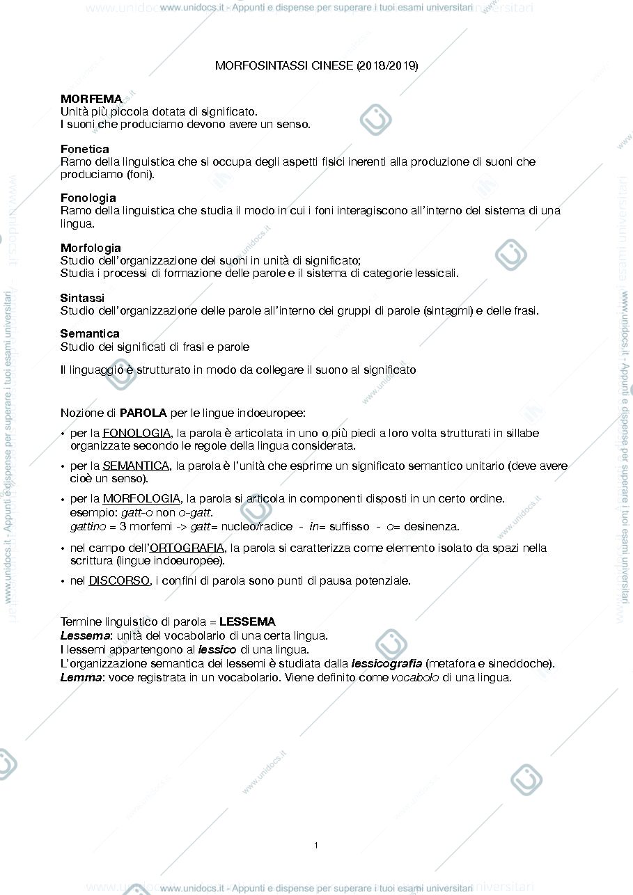 Anteprima pagina 1 — Morfosintassi Cinese