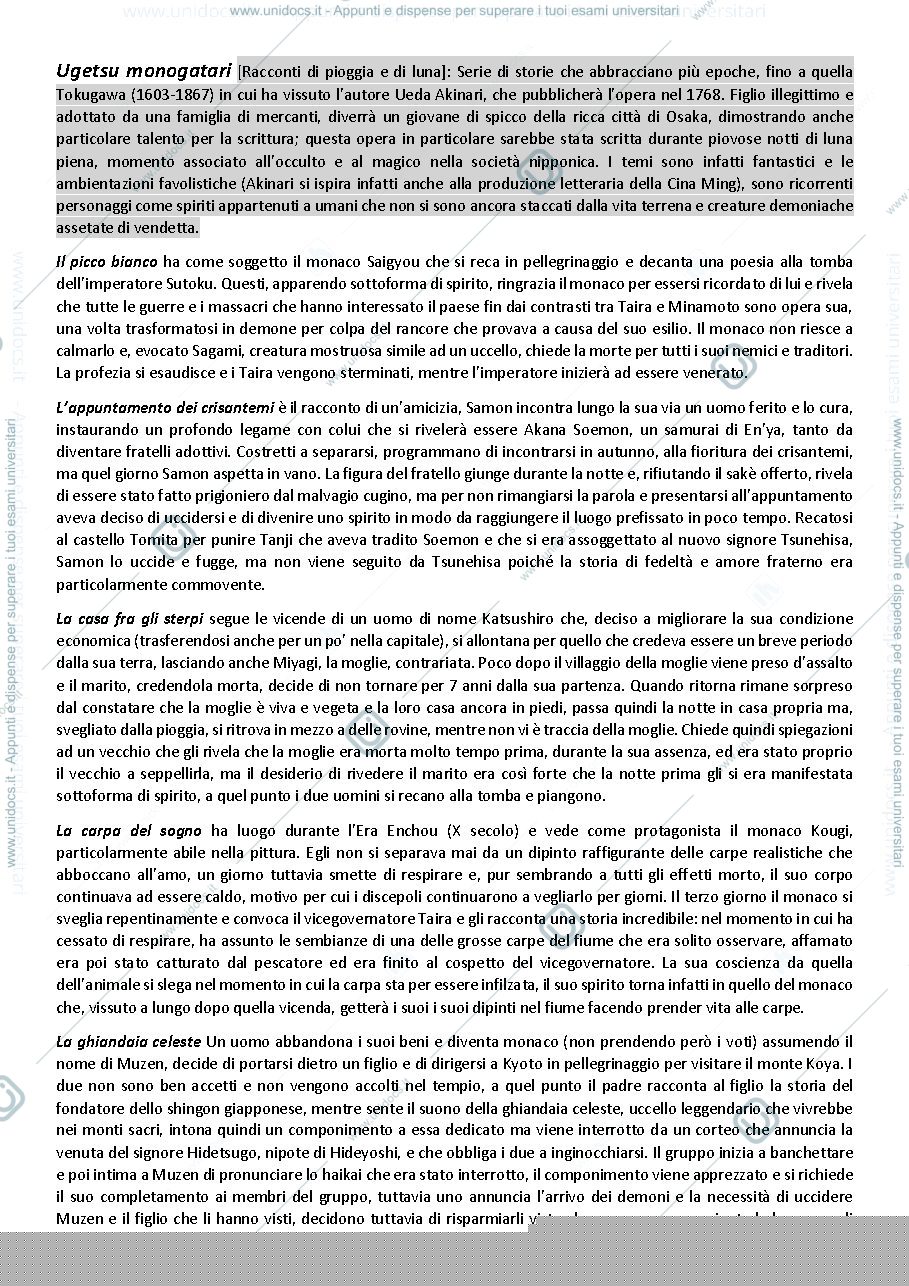 Anteprima pagina 1 — Letteratura giapponese, Racconti di pioggia e di luna