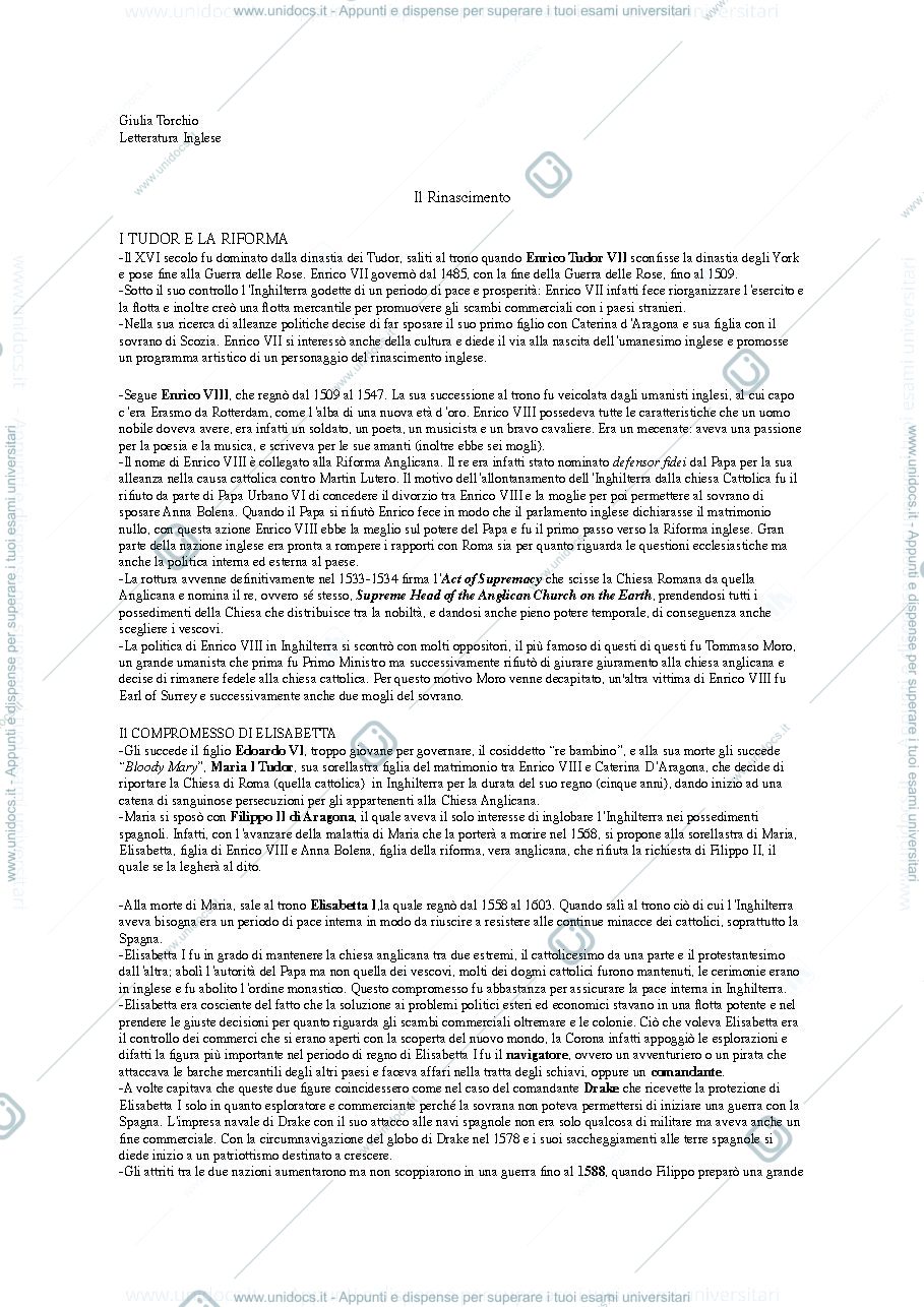 Anteprima pagina 1 — letteratura inglese 1
