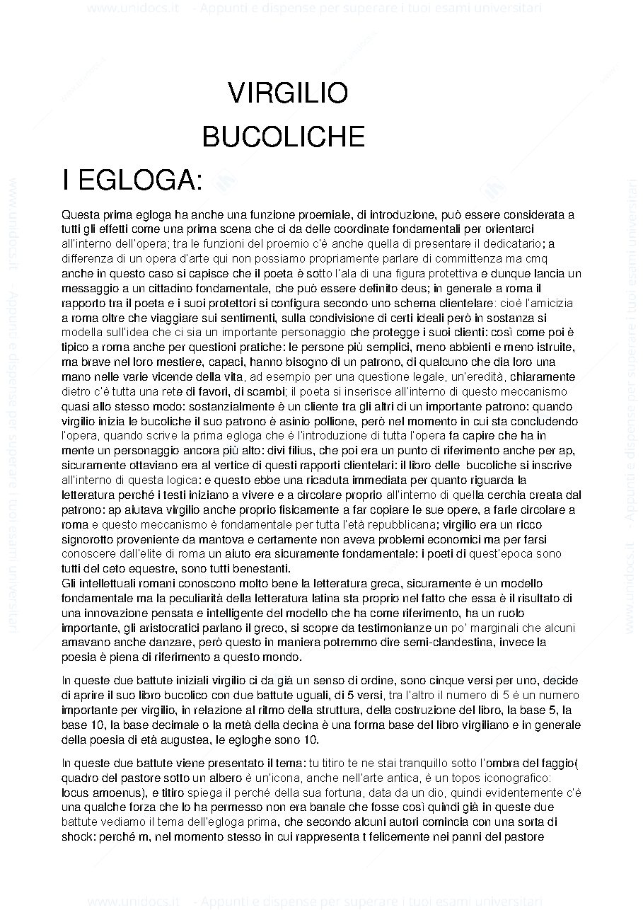 Anteprima pagina 1 — Letteratura Latina- Egloghe di Virgilio e introduzione Calpurnio Siculo