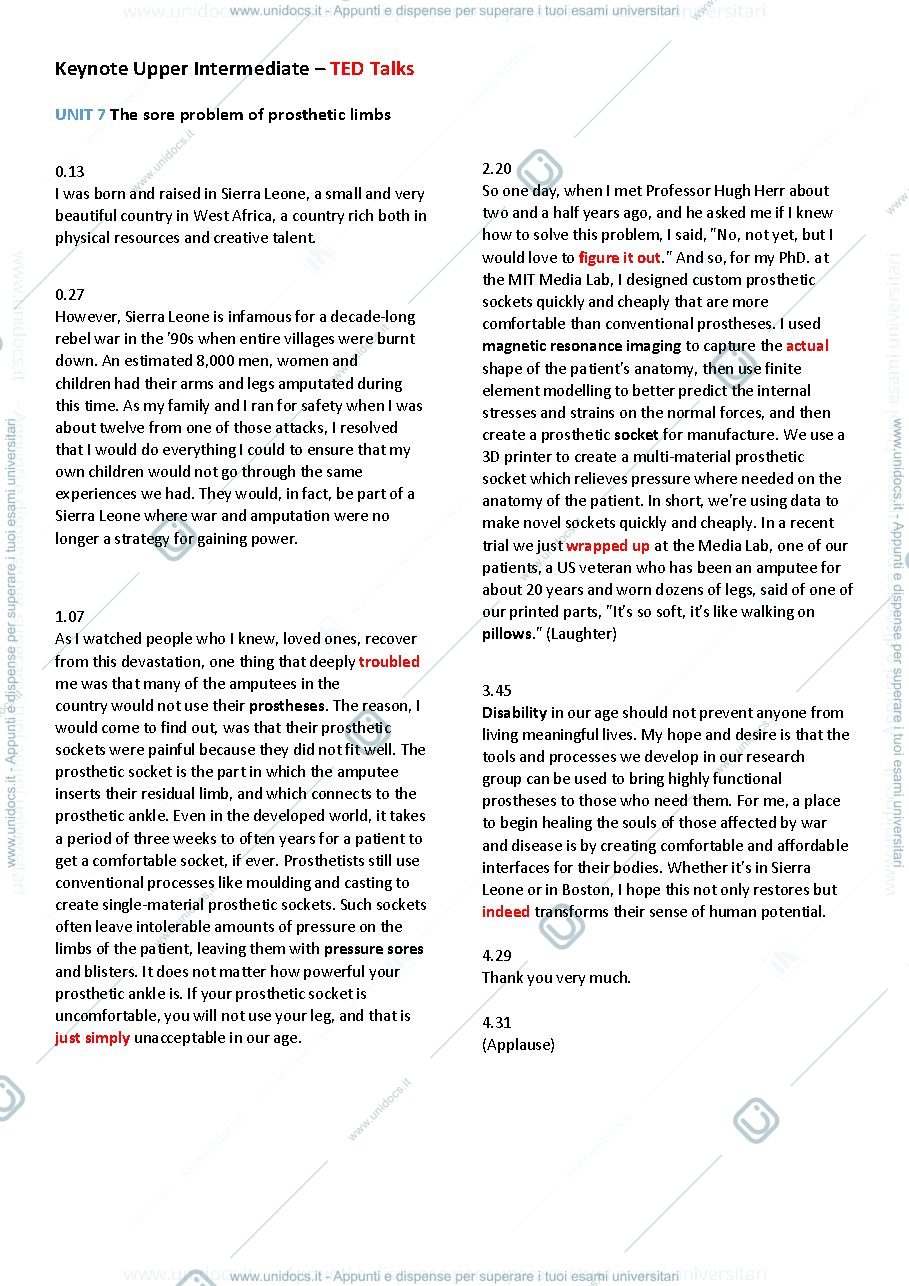 Anteprima pagina 1 — Keynote Upper Intermediate – TED Talks and Readings, Appunti di Lingua Inglese