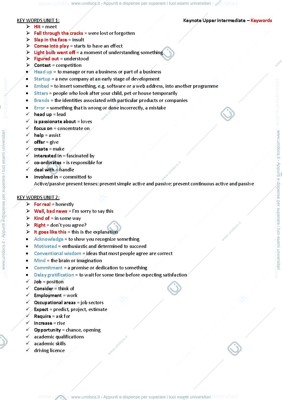 Anteprima pagina 1 — Keynote Upper Intermediate – Keywords, Appunti di Lingua Inglese