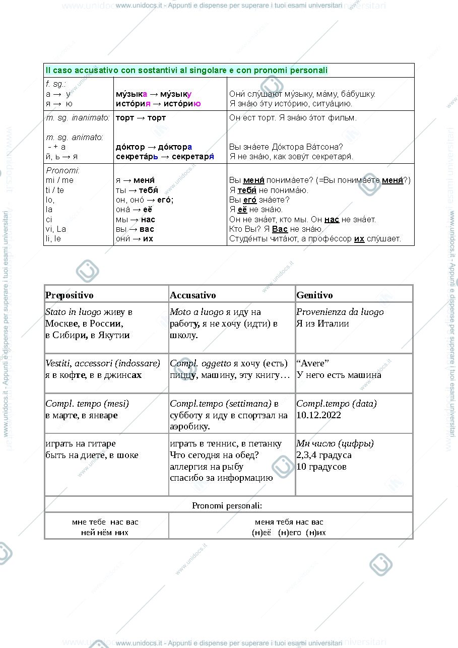 Anteprima pagina 1 — Casi: accusativo, prepositivo, genitivo