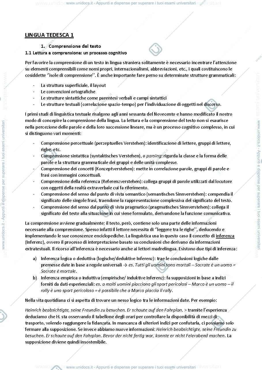 Anteprima pagina 1 — riassunto libro LEGGERE E COMPRENDERE IL TEDESCO - Foschi (2018-2019)