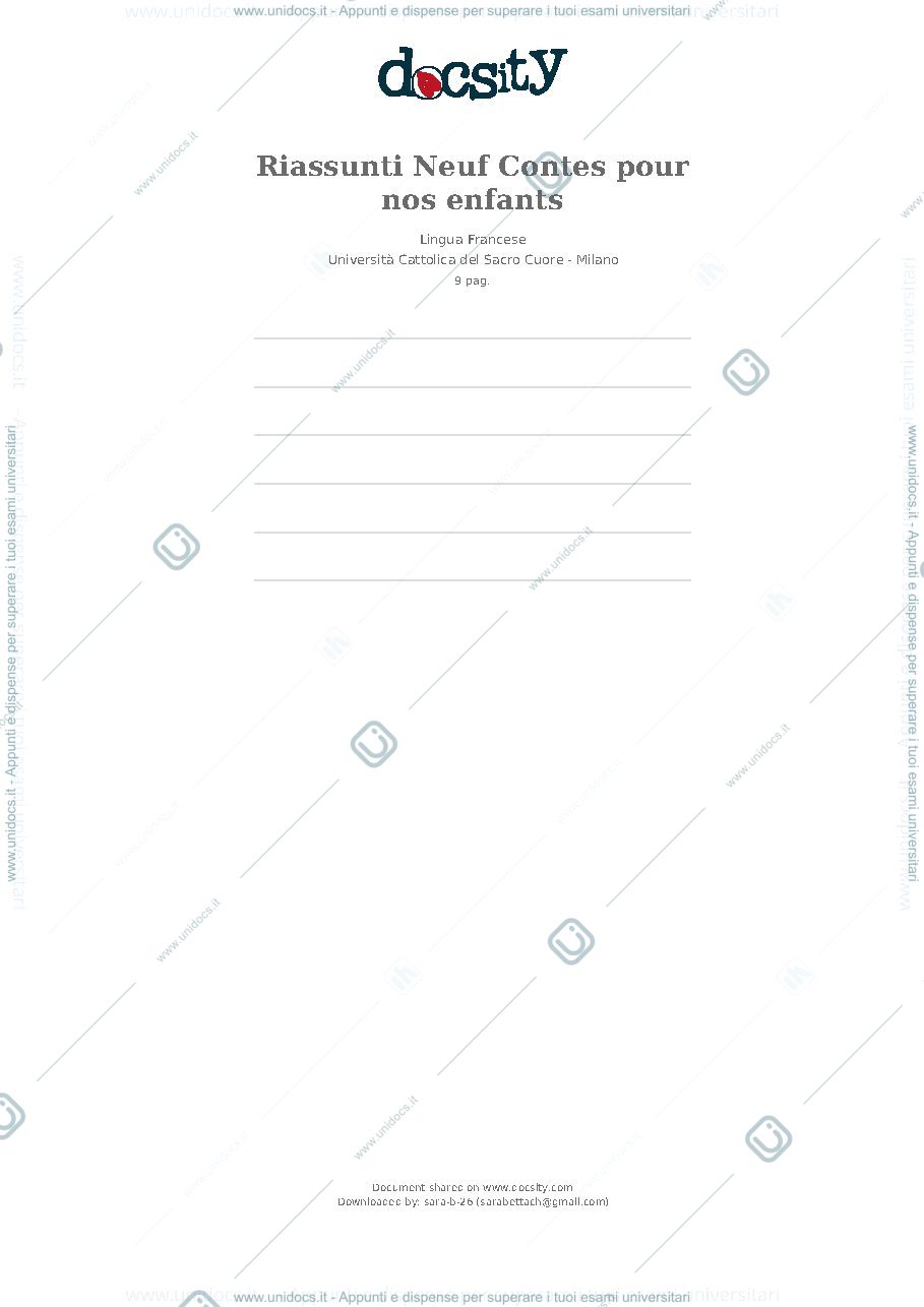 Anteprima pagina 1 — RIASSUNTI NEUF CONTES PER ORALE FRANCESE 1