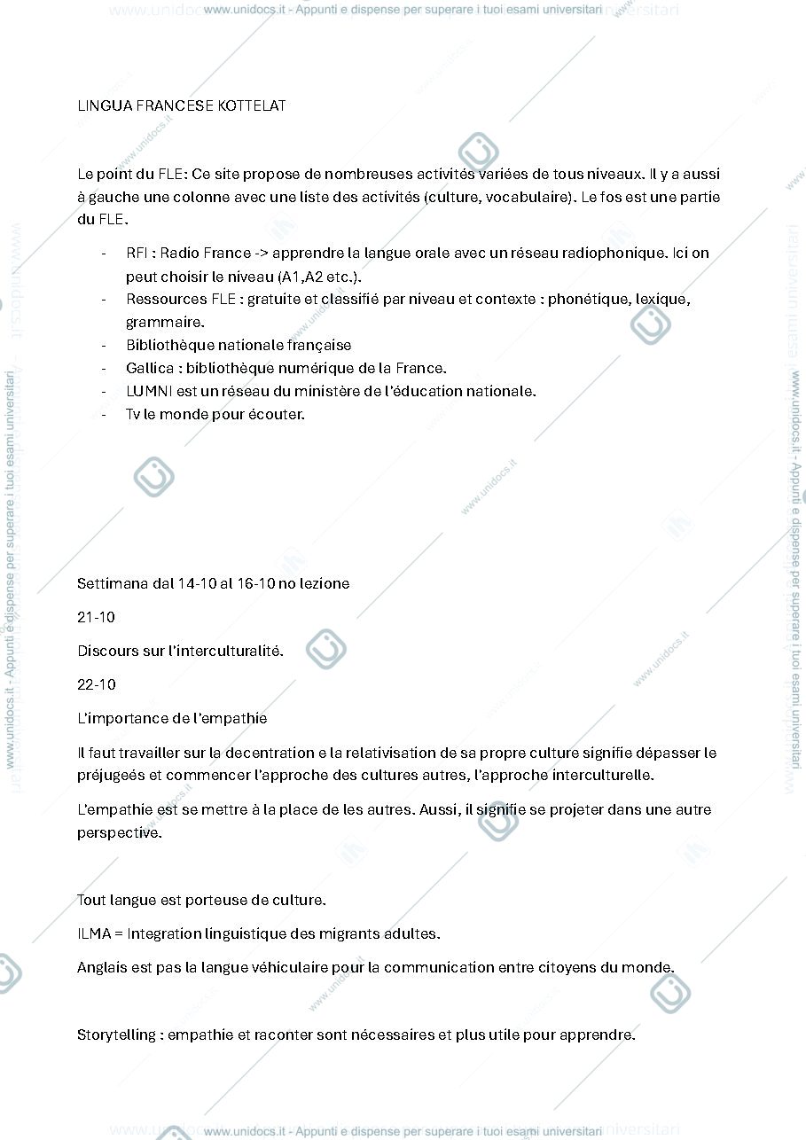 Anteprima pagina 1 — appunti misti a sbobine di lingua francese