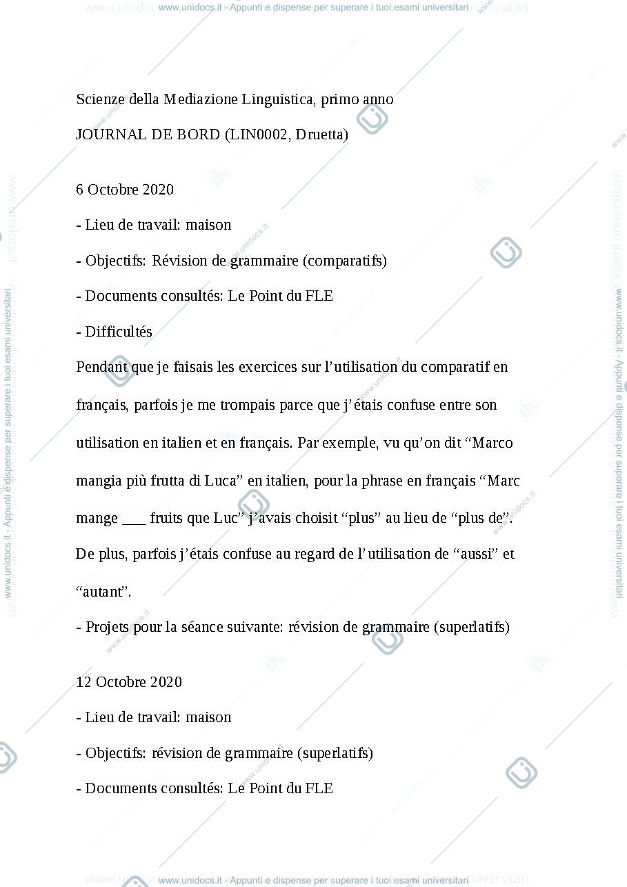 Anteprima pagina 1 — Esempio di Journal de Bord (LIN0002)