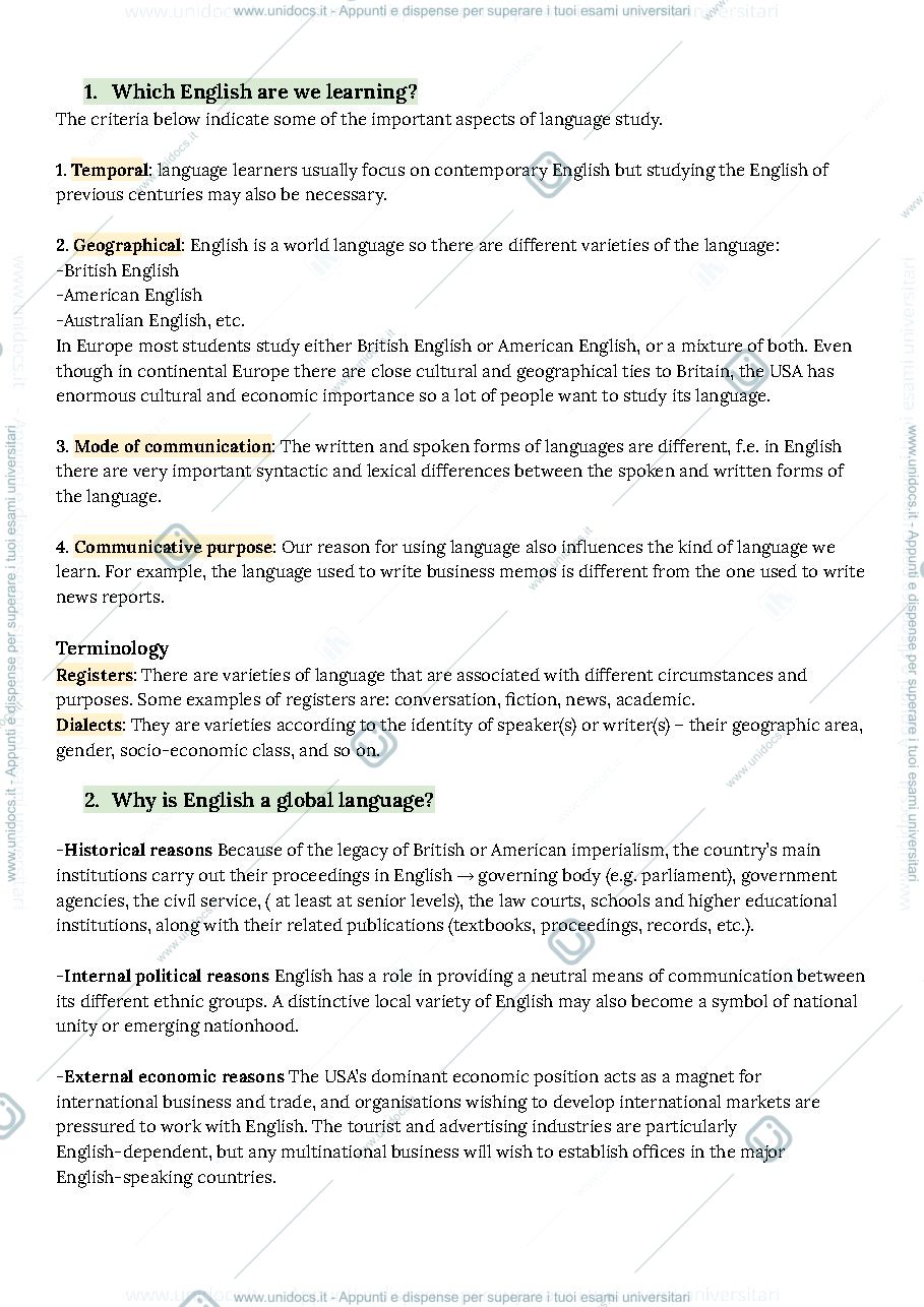Anteprima pagina 1 — appunti inglese 1