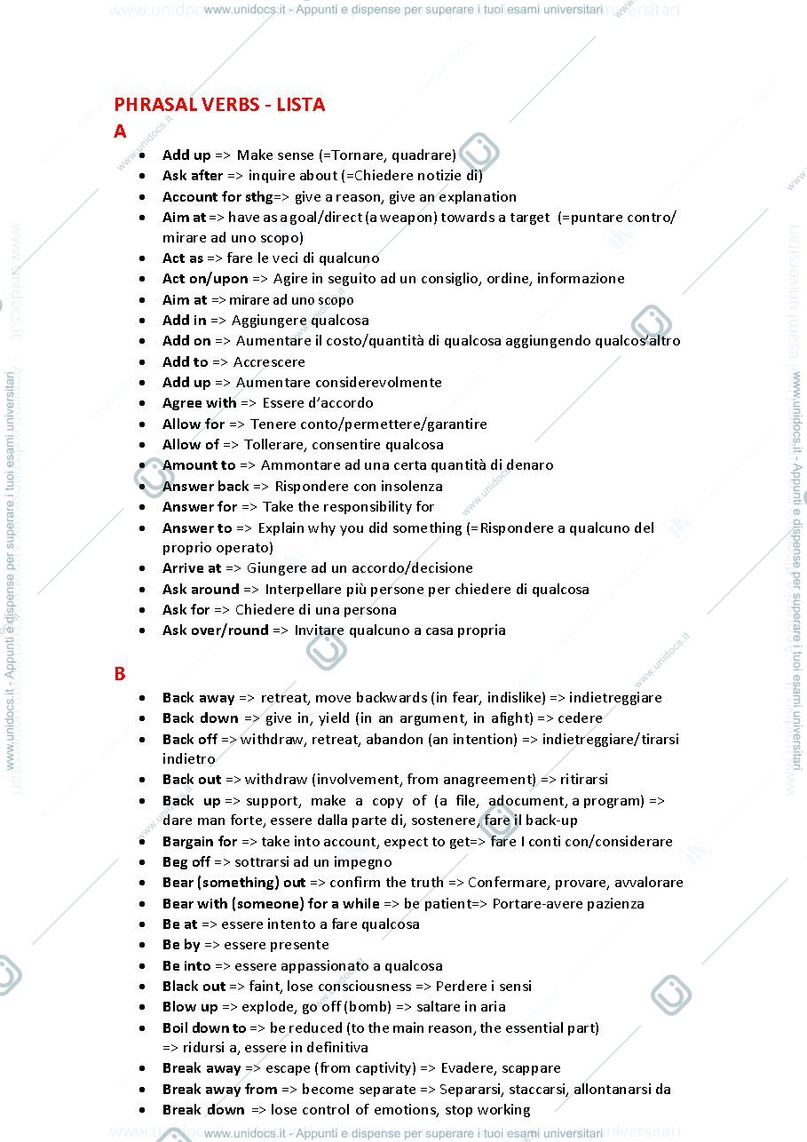 Anteprima pagina 1 — PHRASAL VERBS lista