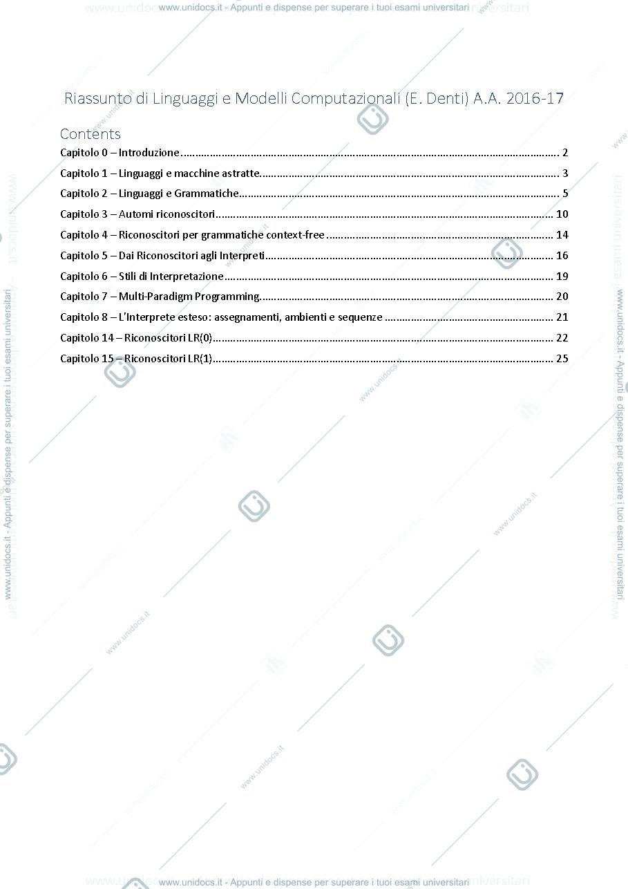 Anteprima pagina 1 — Linguaggi e modelli computazionali