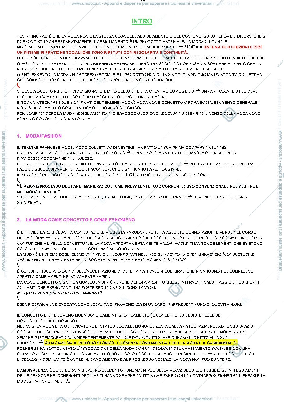 Anteprima pagina 1 — Riassunto "La moda" di Kawamura