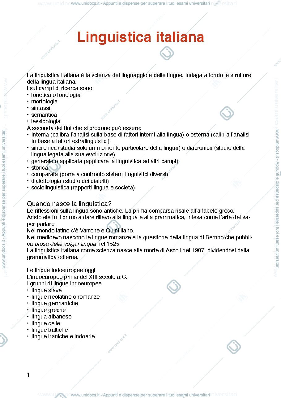 Anteprima pagina 1 — LINGUISTICA ITALIANA