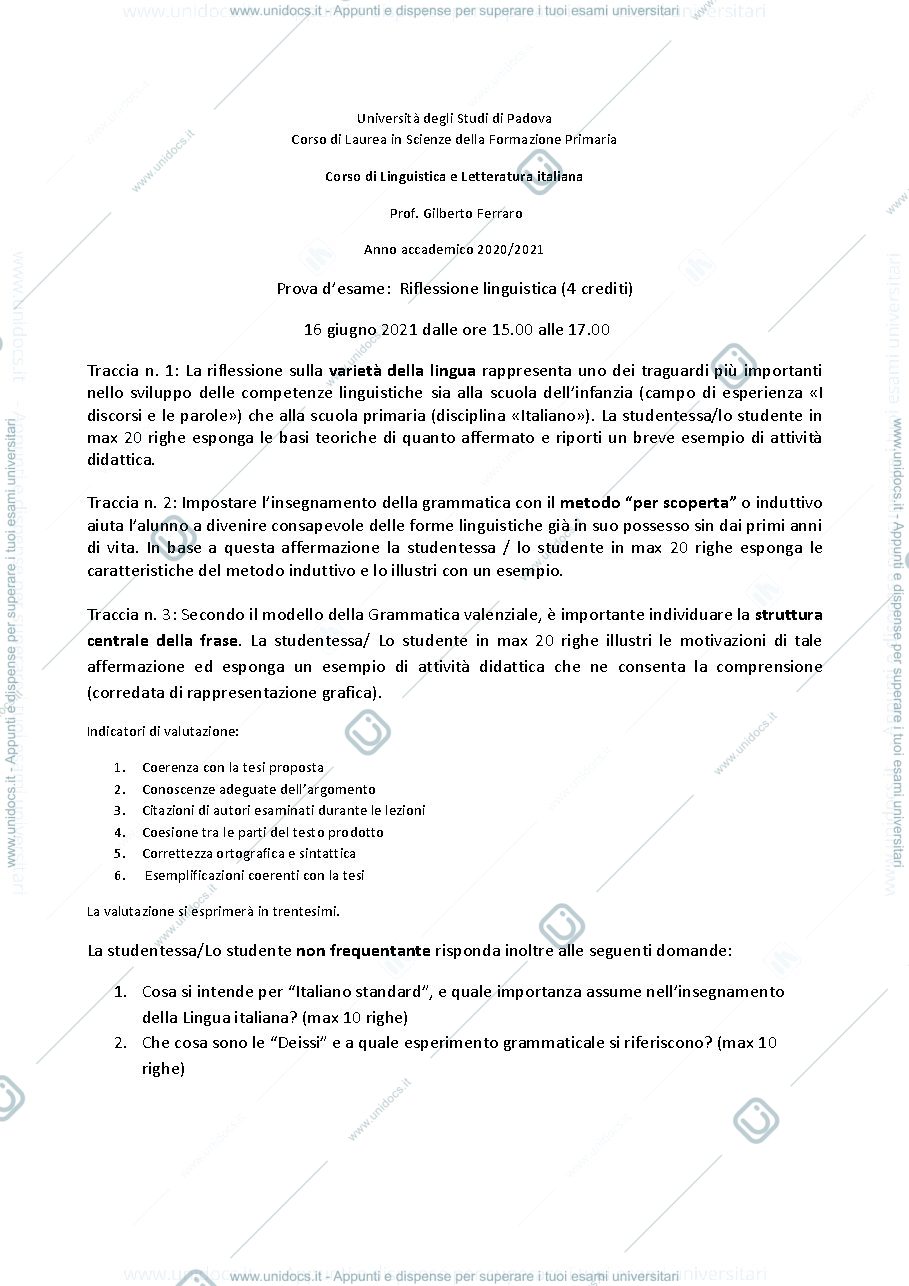 Anteprima pagina 1 — domande esame Ferraro